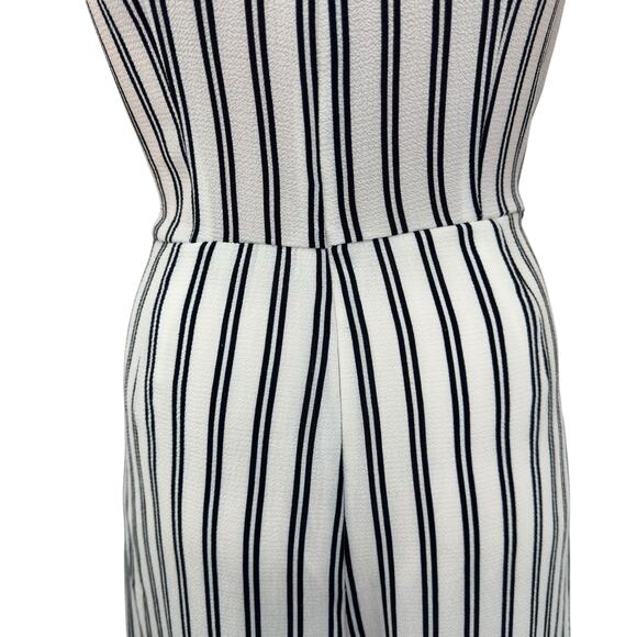 AQUA Striped Wrap Front Wide-Leg Crop Culotte Jumpsuit Pockets White Black L - Picture 7 of 11